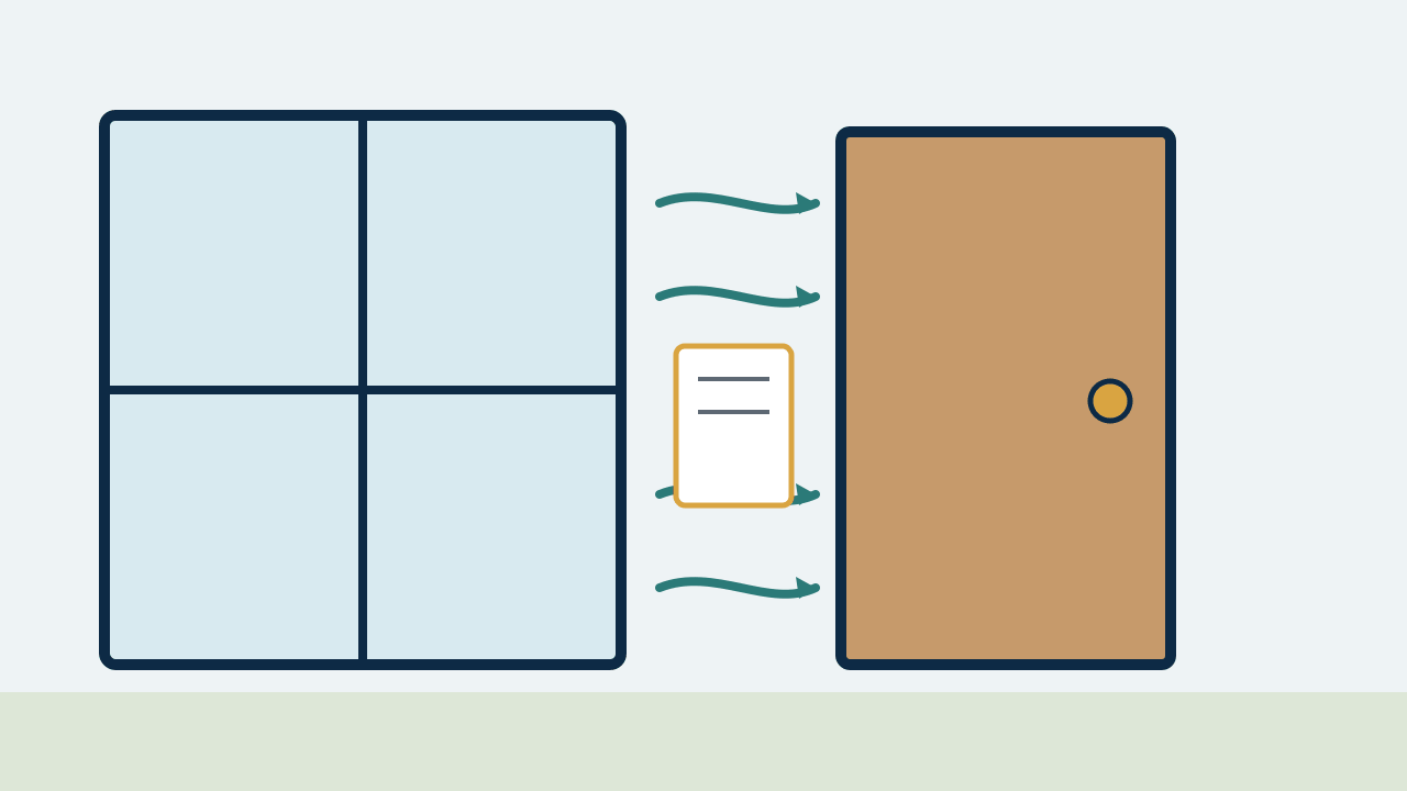 Illustration of a window and exterior door being checked for air leaks.