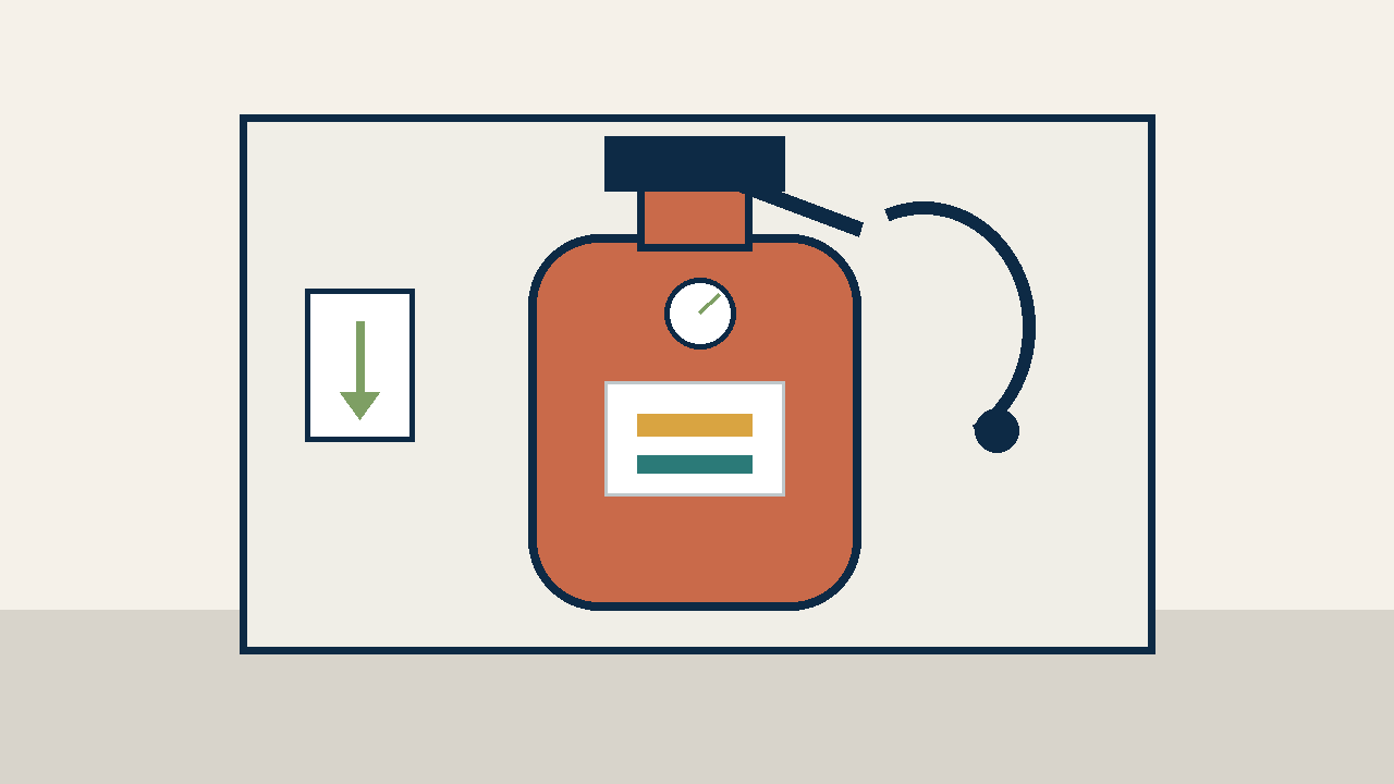Illustration of a residential fire extinguisher with an accessible safety-check context and pressure gauge.