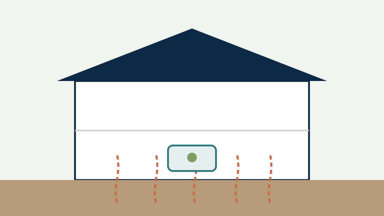Illustration of a homeowner placing a radon test device in the lowest lived-in level of a home.